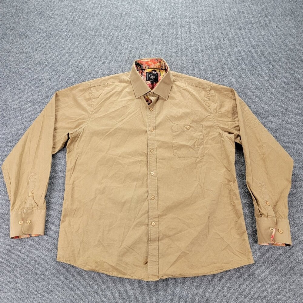 Cigar Couture‎ Shirt Mens Large Beige Long Sleeve Button Up Preppy Casual